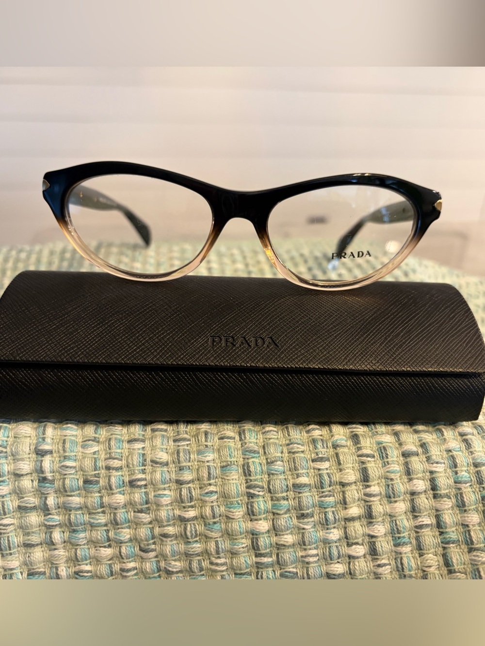 New Prada Women's Black to Nude Ombre Cat-Eye Frames and Authentic Prada case